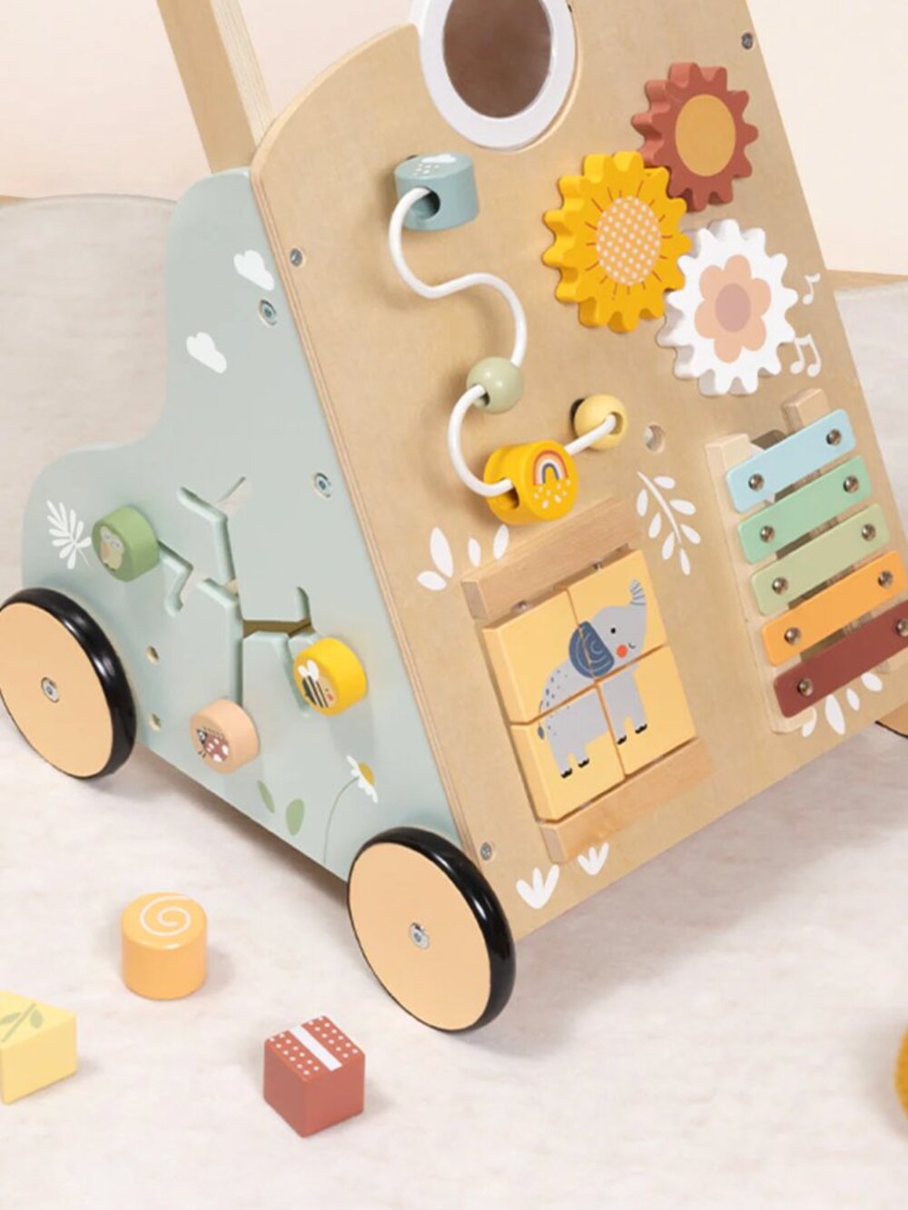 Wooden Baby Walker for Toddlers, Montessori 6-in-1 Activity Learning Toy - Picture 12 of 16
